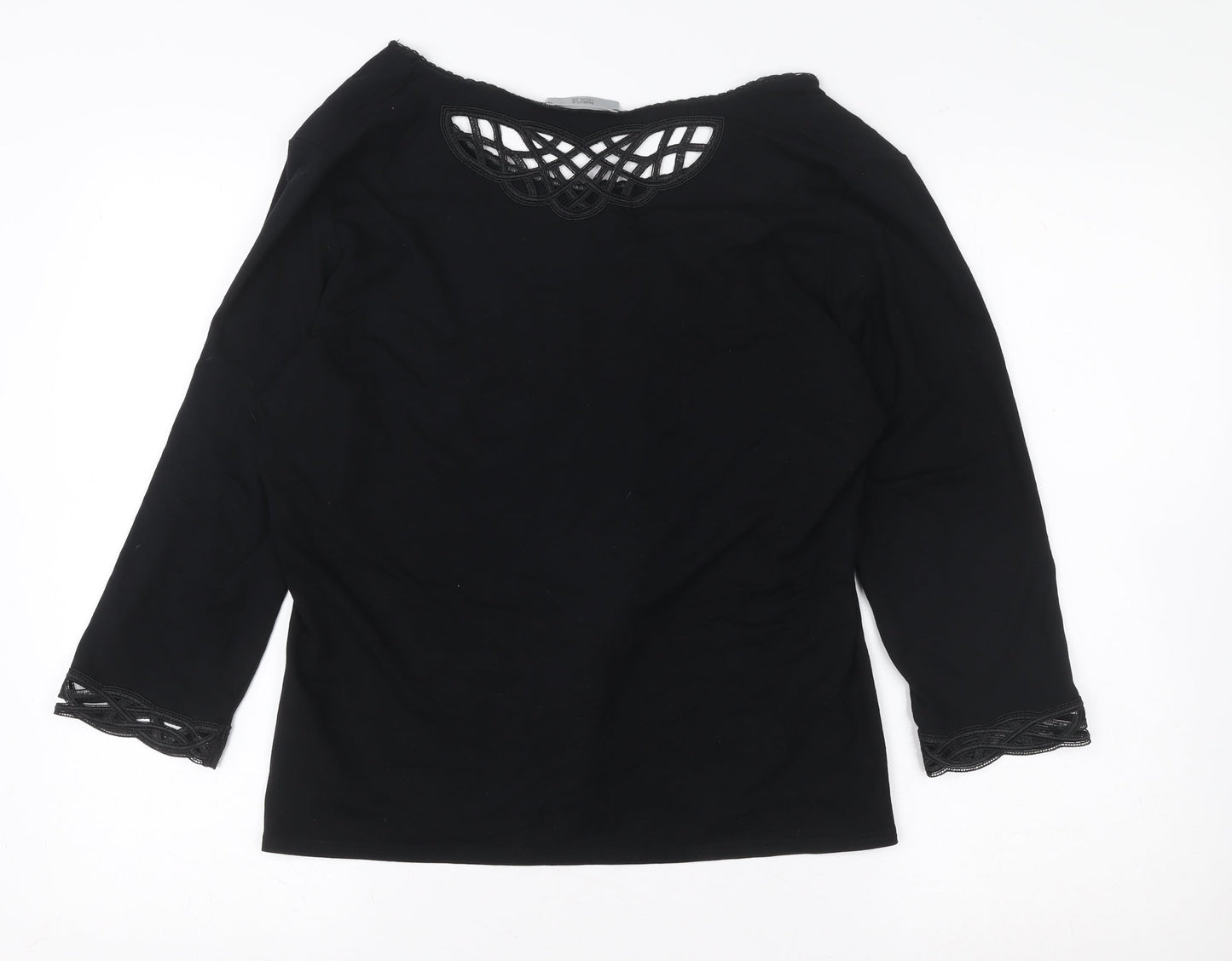 Marks and Spencer Women's Black Lace Trim Button-Up Top UK 18