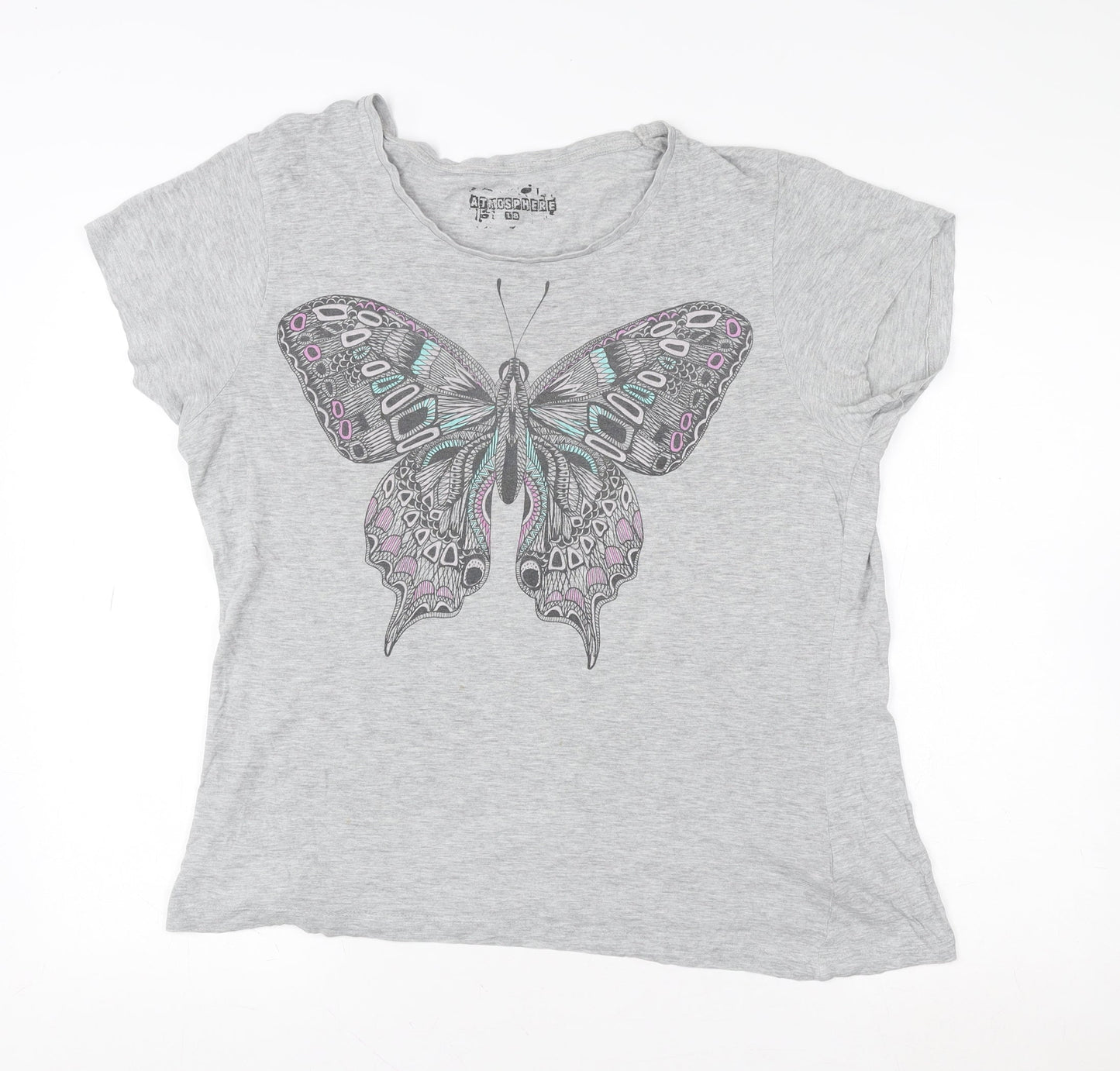 Atmosphere Women’s Grey Butterfly Print Short Sleeve T-Shirt Size 10