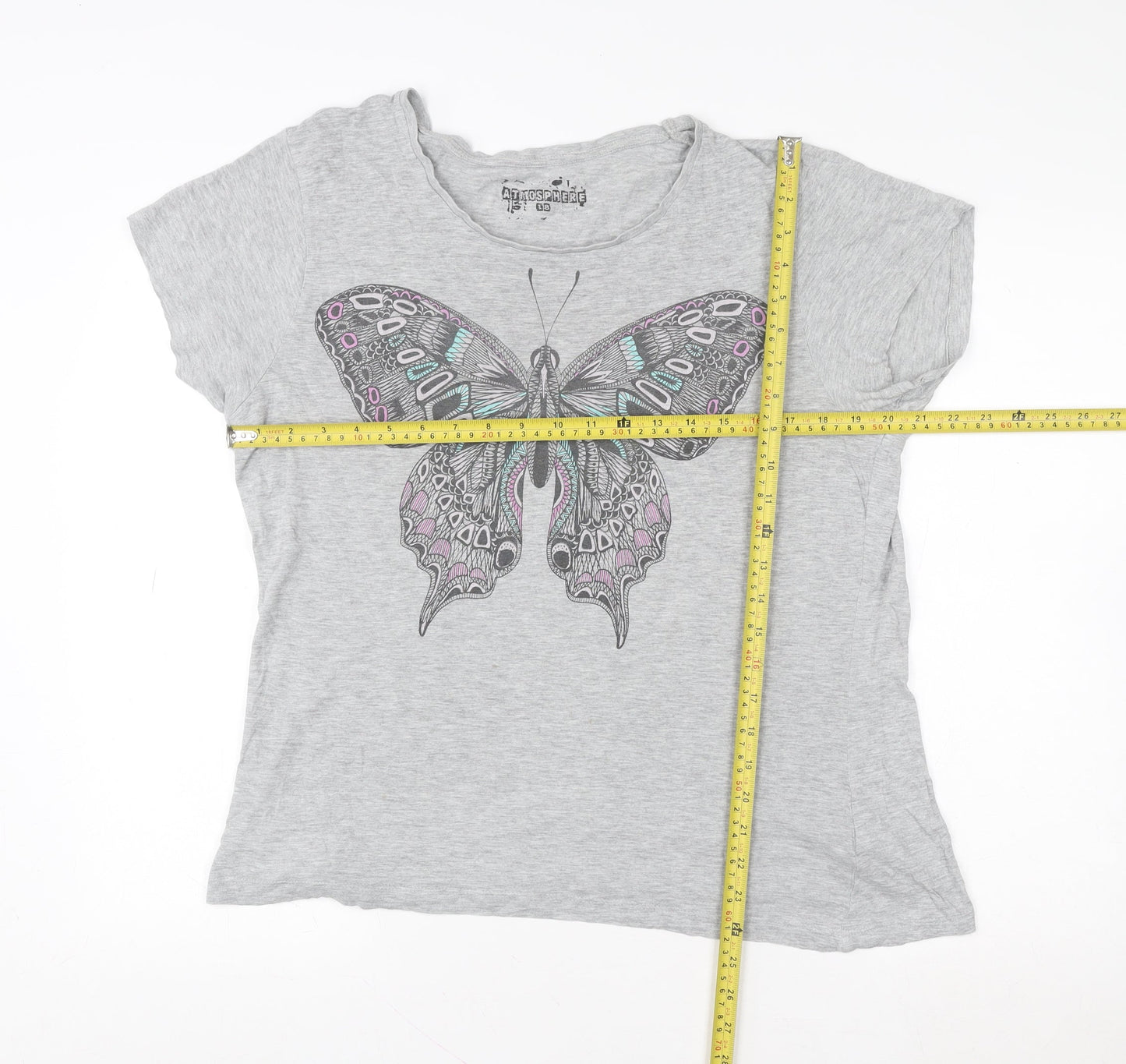 Atmosphere Women’s Grey Butterfly Print Short Sleeve T-Shirt Size 10