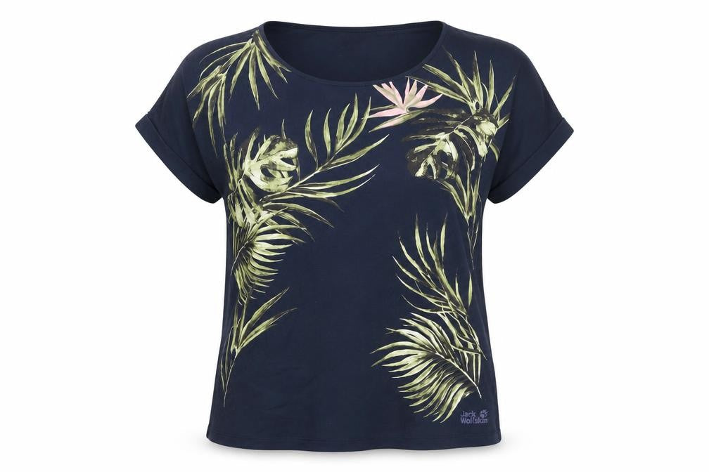 Jack Wolfskin Women's Blue Tropical Print T-Shirt Size S