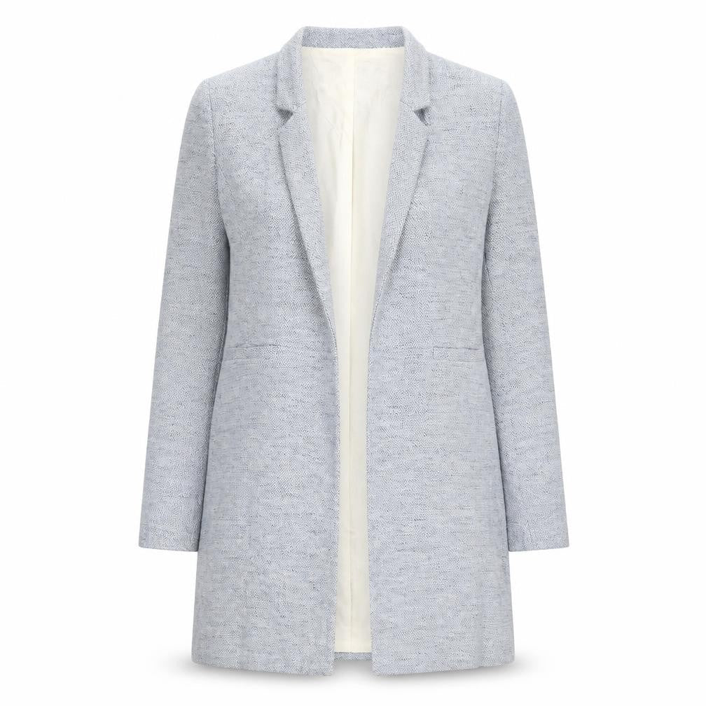 Zara Women Blue Size 8 Herringbone Tweed Mid-Length Blazer