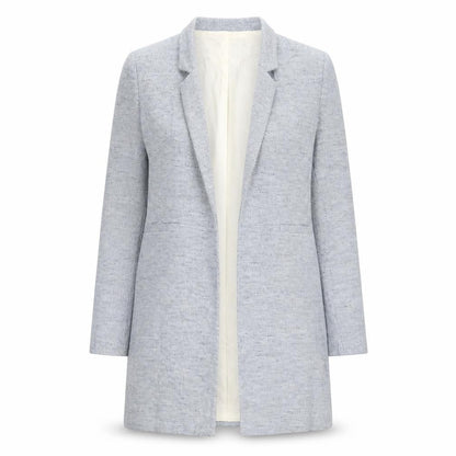 Zara Women Blue Size 8 Herringbone Tweed Mid-Length Blazer