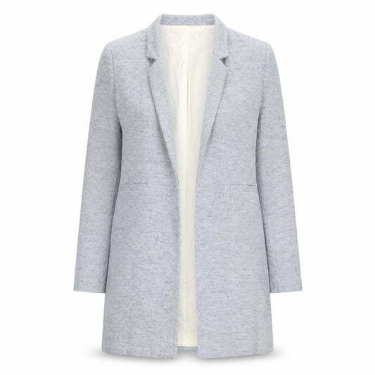 Zara Women Blue Size 8 Herringbone Tweed Mid-Length Blazer