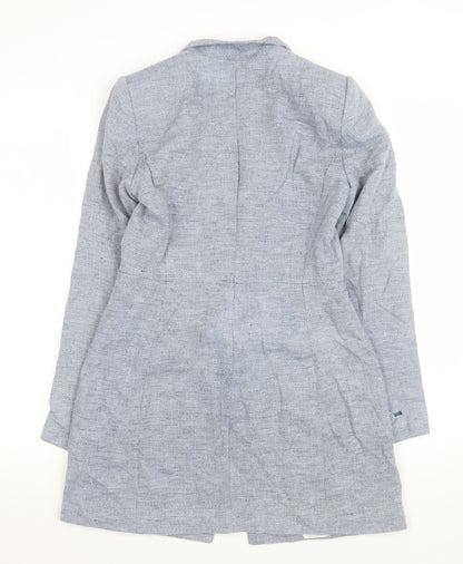 Zara Women Blue Size 8 Herringbone Tweed Mid-Length Blazer