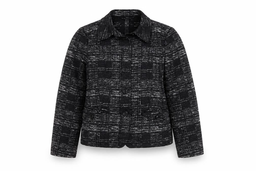Basler Collection Women's Black Check Wool Blend Blazer Size 14