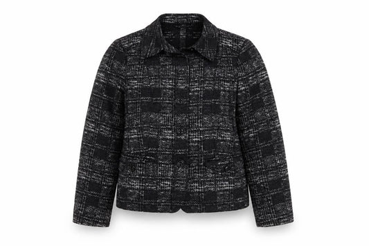 Basler Collection Women's Black Check Wool Blend Blazer Size 14