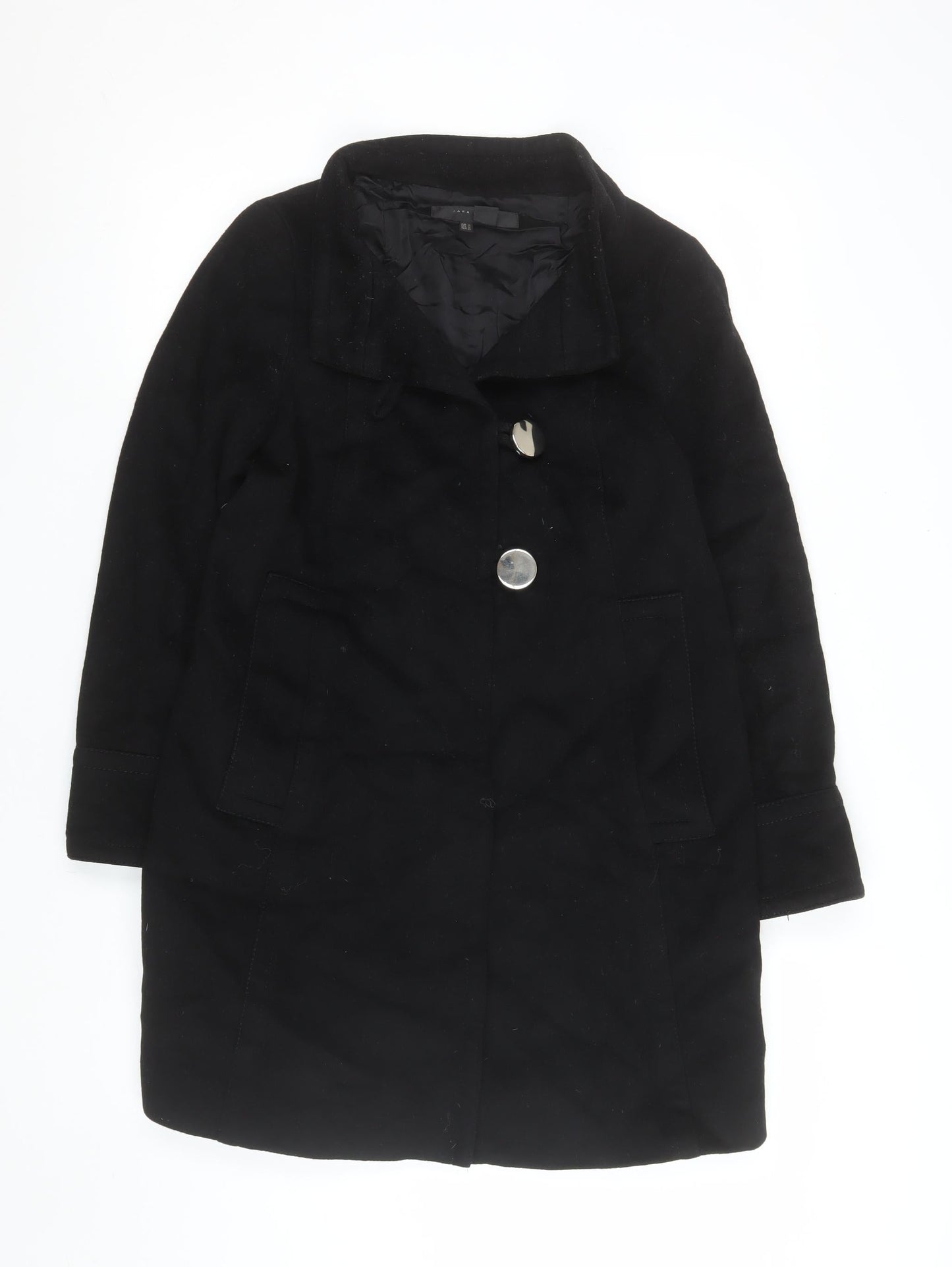 Zara Women Black Wool Mid-Length Overcoat Size S