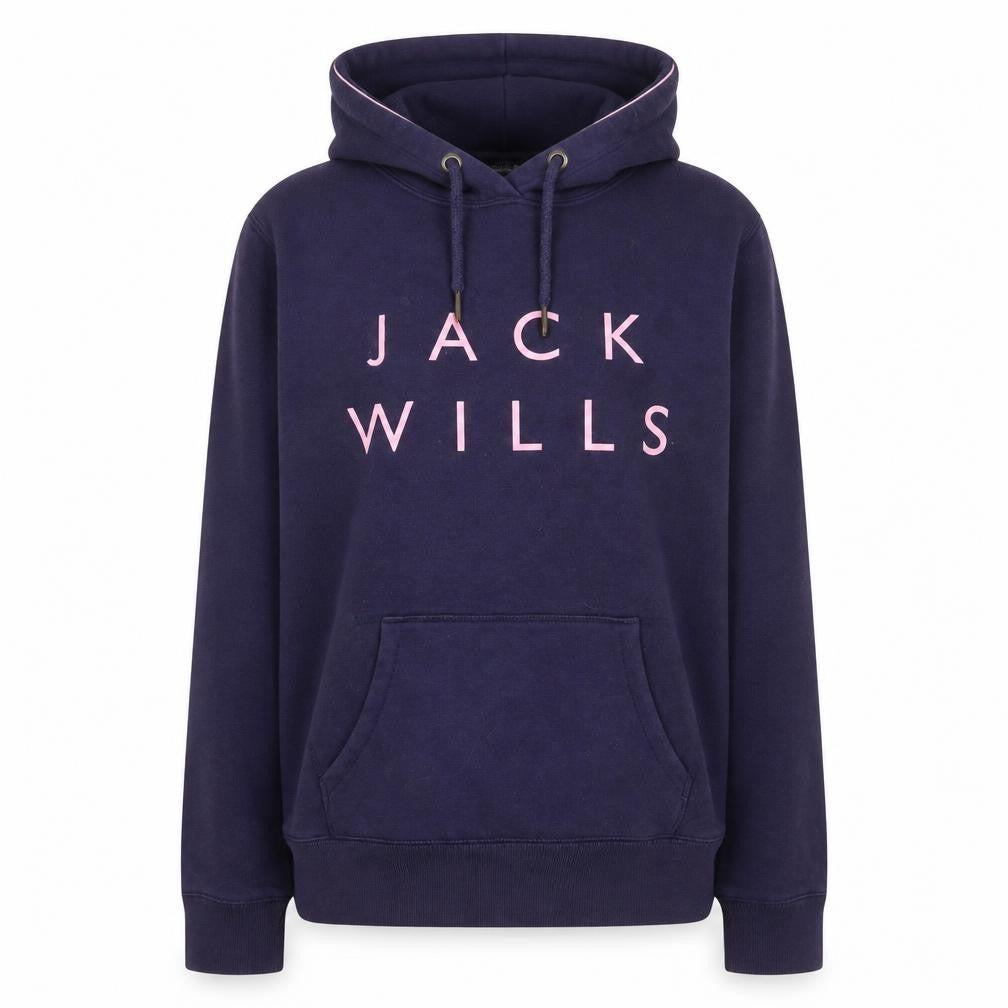 Jack Wills Womens Navy Blue Pullover Hoodie UK 12 Cotton Blend