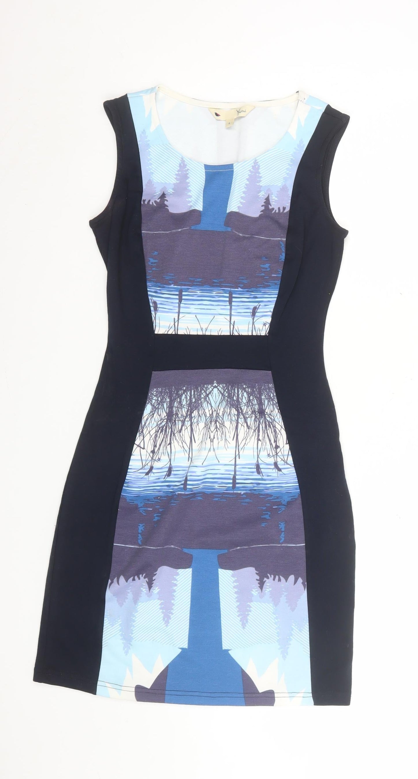 Yumi Women’s Blue Nature Print Sleeveless Bodycon Dress Size S