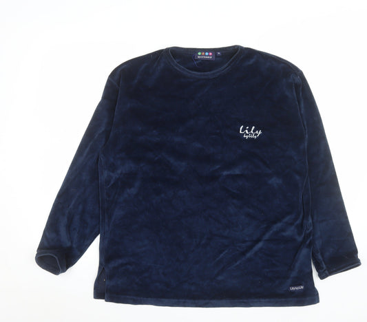 Lily Womens Blue Velvet Long Sleeve Nightshirt Top One Size