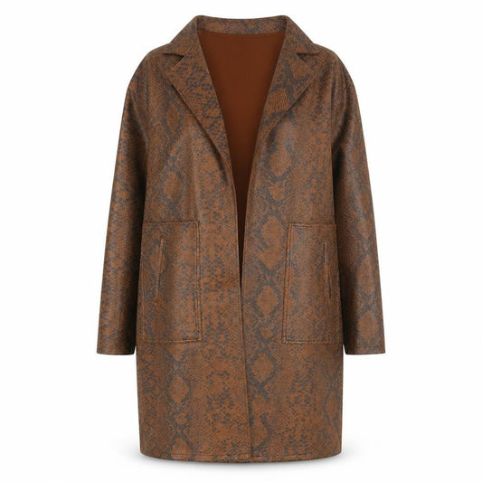 F&F Women's Brown Snakeskin Print Long Overcoat XS