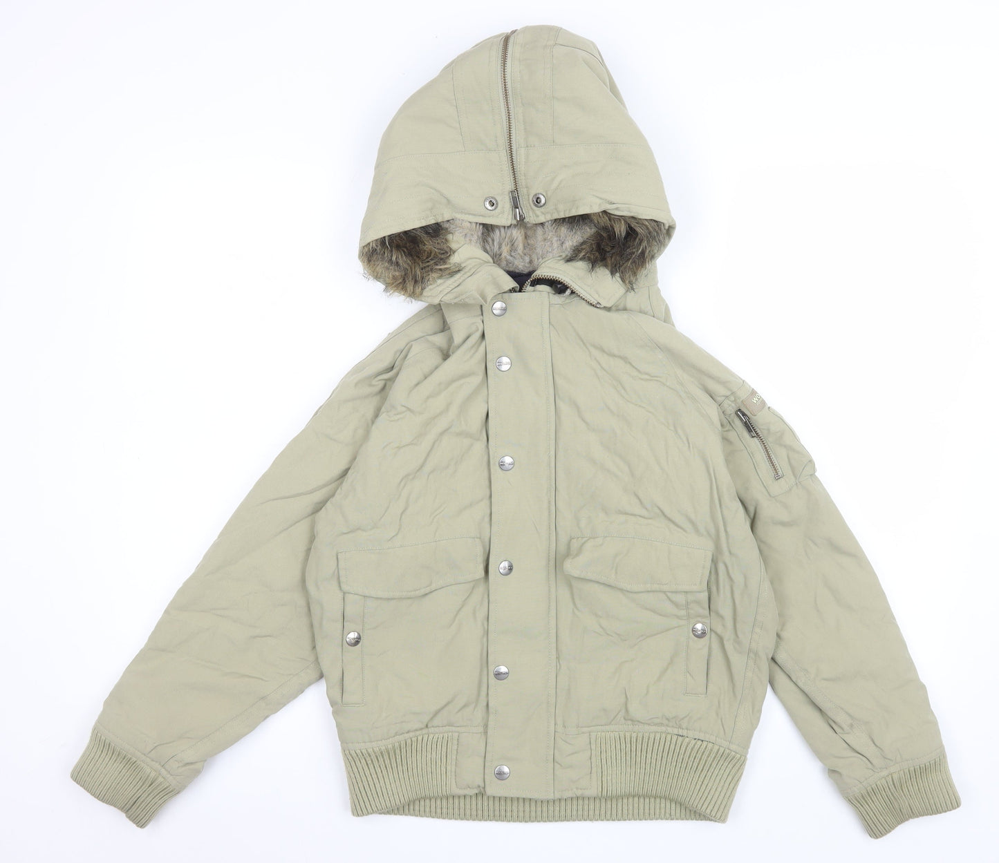Woolrich Kids Girls Beige Hooded Puffer Jacket Age 10 with Faux Fur Trim