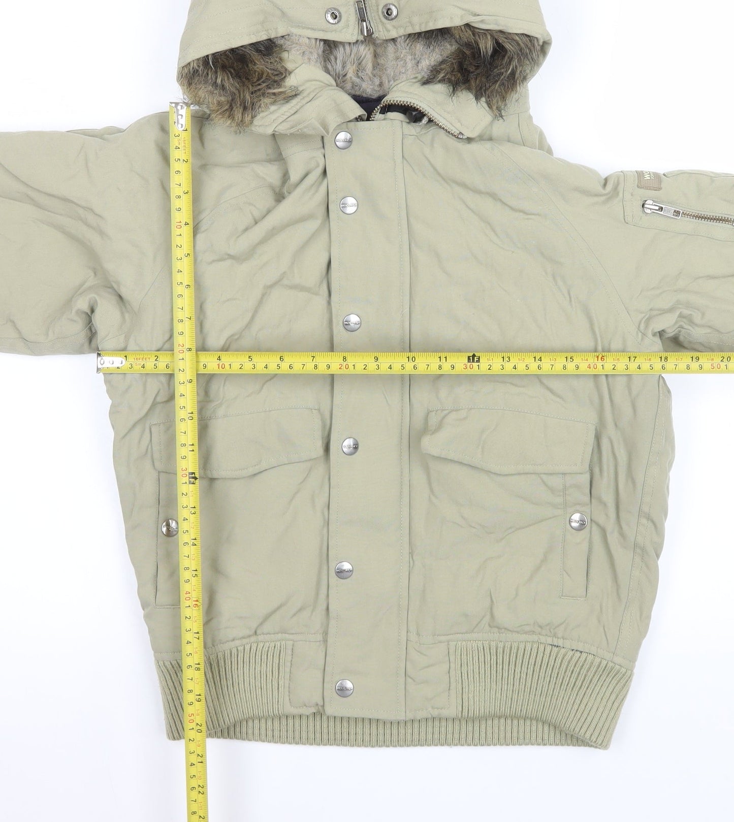 Woolrich Kids Girls Beige Hooded Puffer Jacket Age 10 with Faux Fur Trim