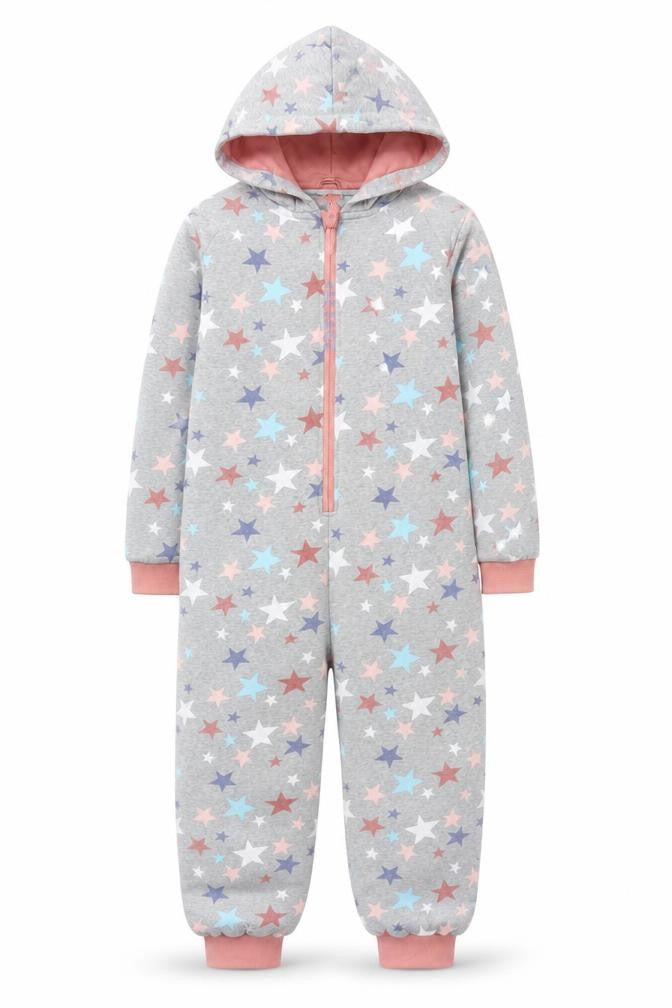 FatFace Girls Grey Star Print Hooded Jersey Jumpsuit 11-12 Years