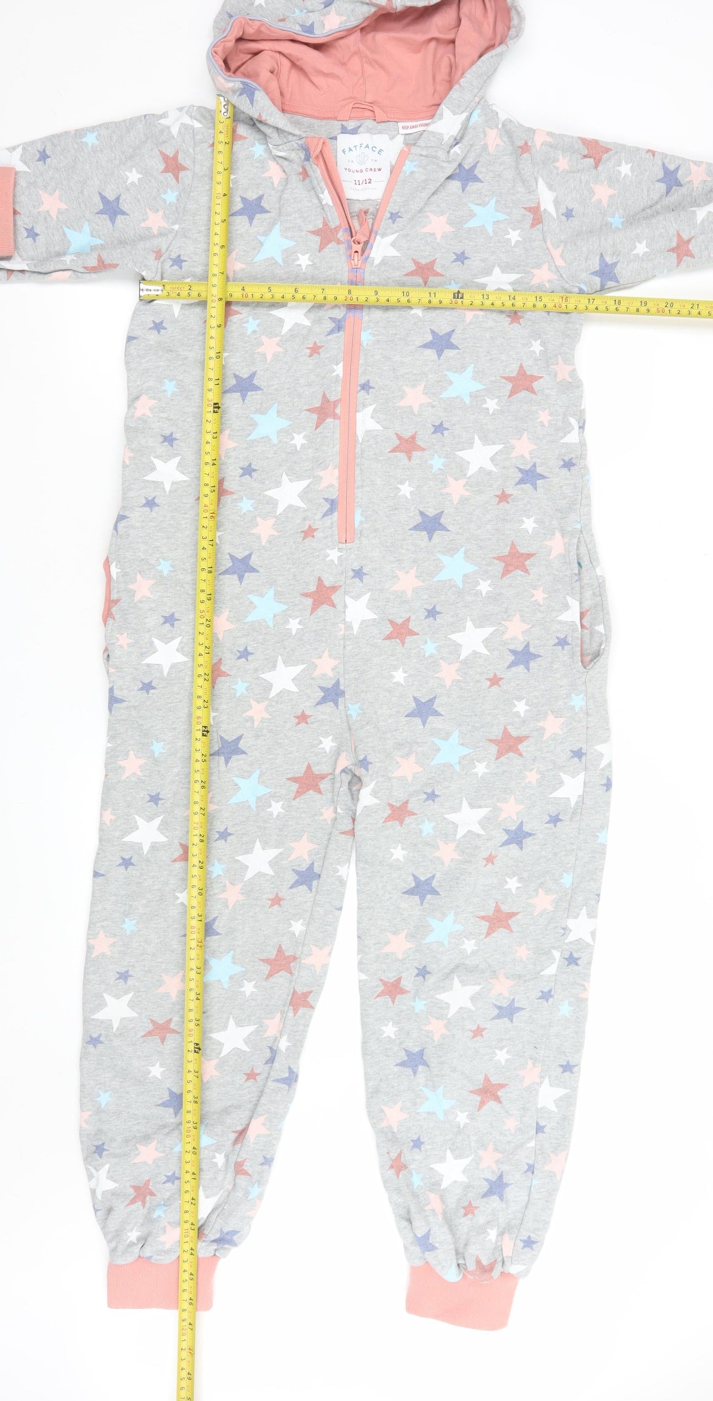 FatFace Girls Grey Star Print Hooded Jersey Jumpsuit 11-12 Years