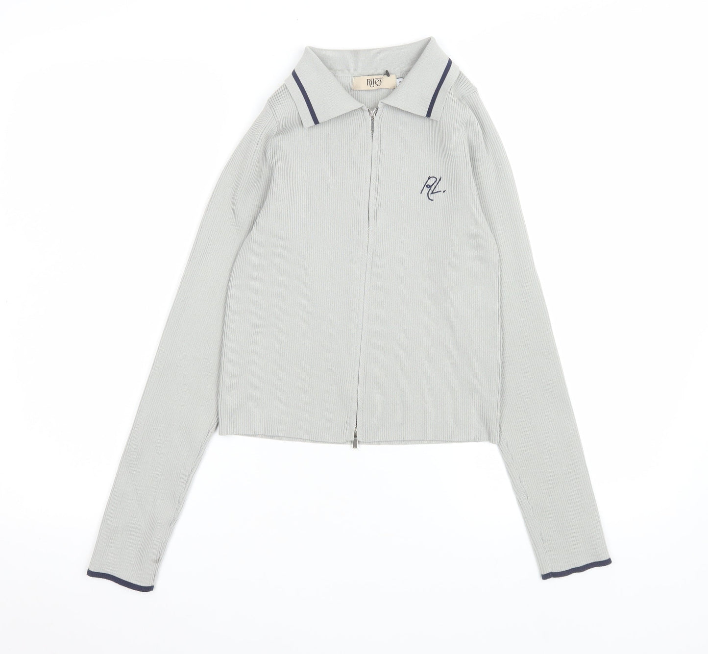 Riley Women Grey Collared Zip-Up Long Sleeve Polo Top Size S