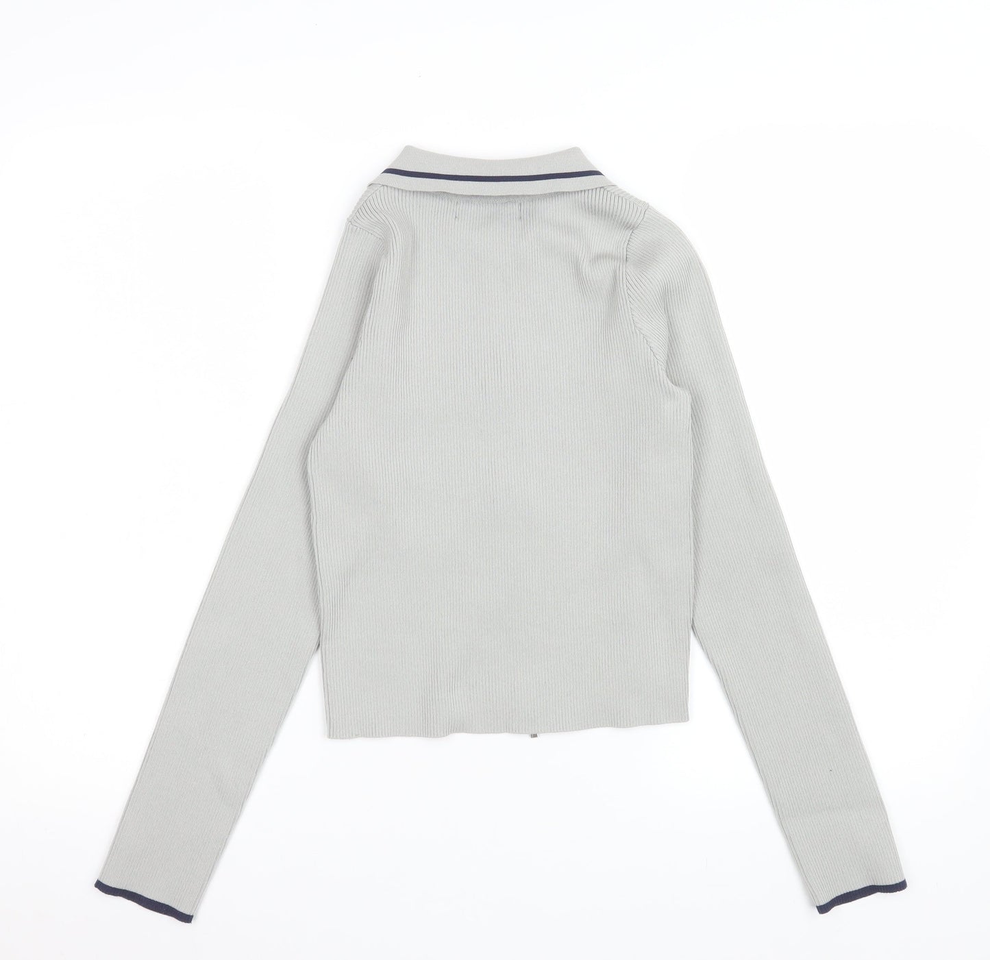 Riley Women Grey Collared Zip-Up Long Sleeve Polo Top Size S