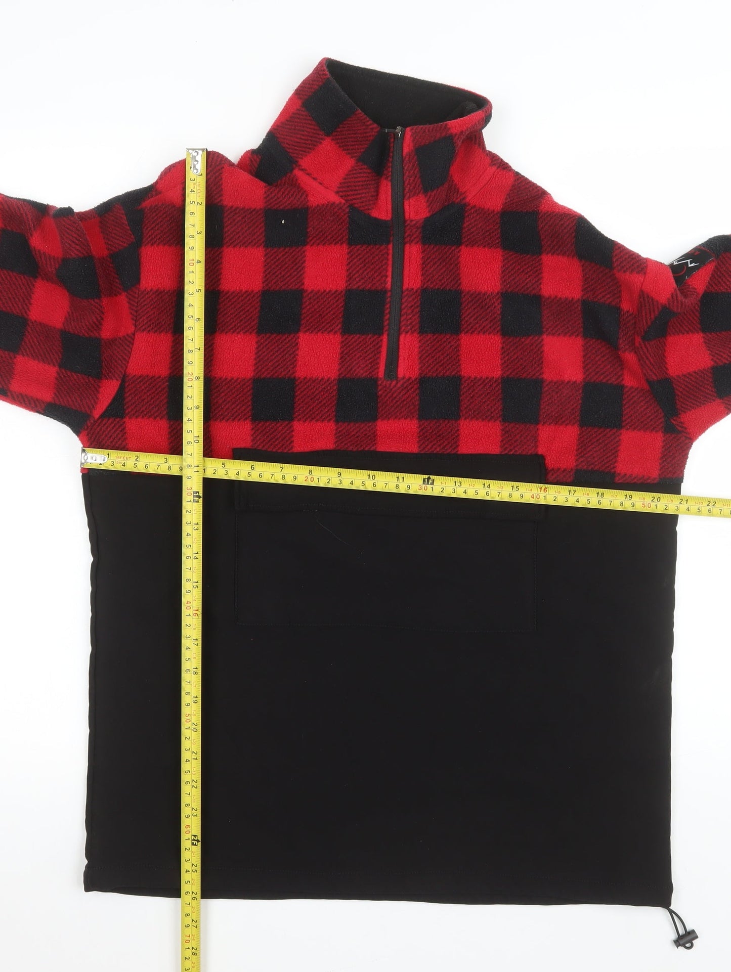 AGORA Men's Red Black Check 1/4 Zip Fleece Pullover Sweatshirt Size S