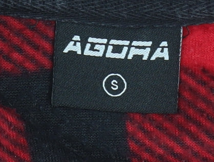 AGORA Men's Red Black Check 1/4 Zip Fleece Pullover Sweatshirt Size S