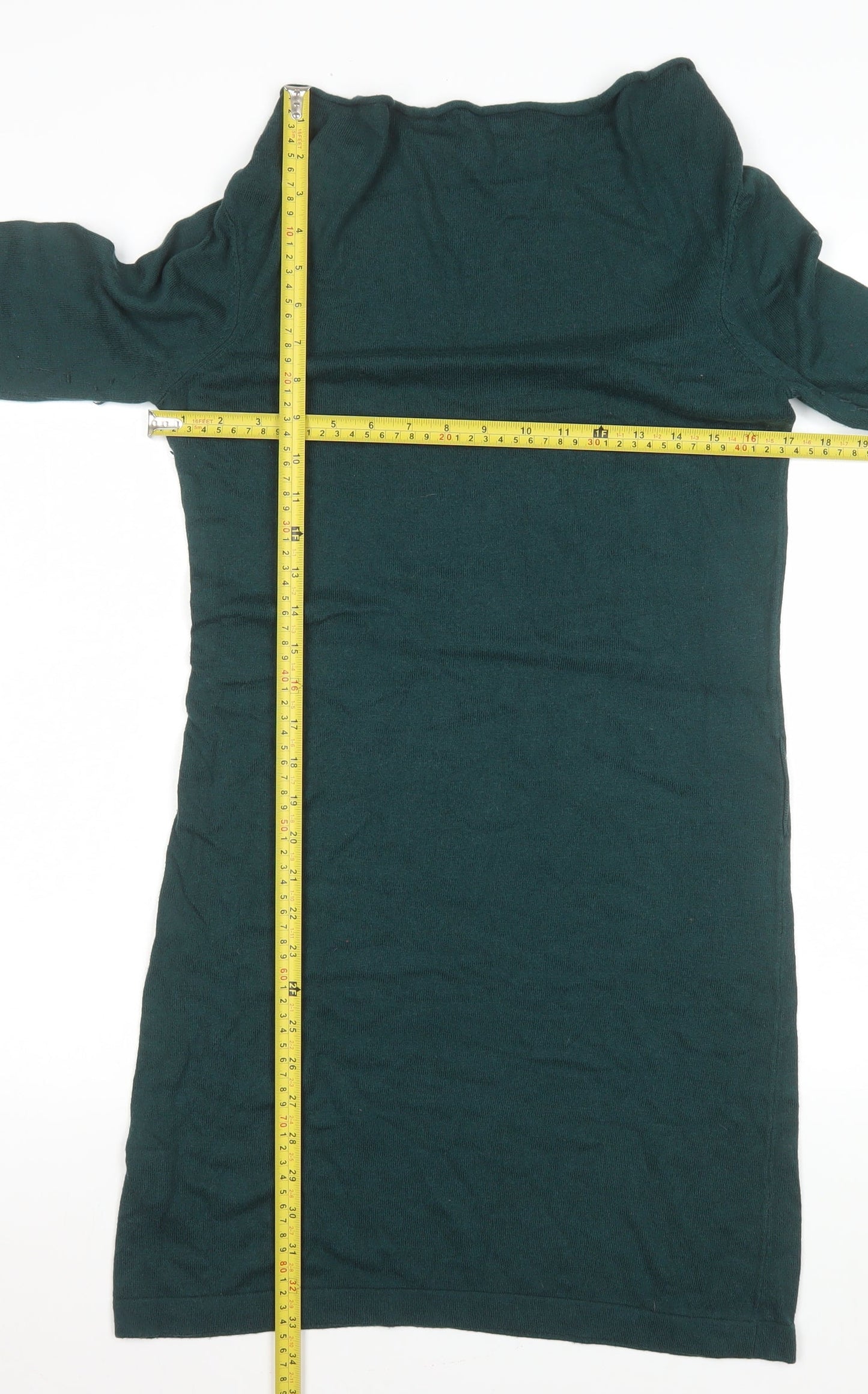 Promod Women Green Knit Cowl Neck Shift Dress Size M
