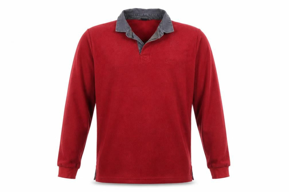 Cotton Traders Mens Red Collared Fleece Henley Sweatshirt M