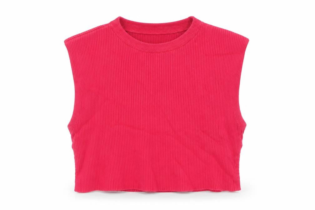 Zara Women Red Cropped Ribbed Tank Top Size 12 Cotton Blend