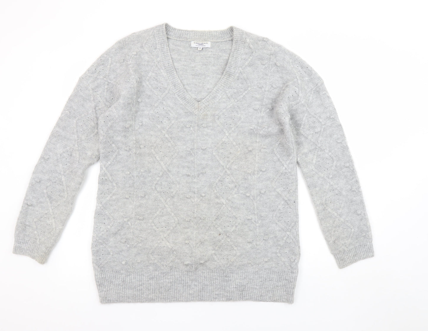 Cerulean by Blue Diamond Women’s Grey Wool Blend V-Neck Jumper Size S