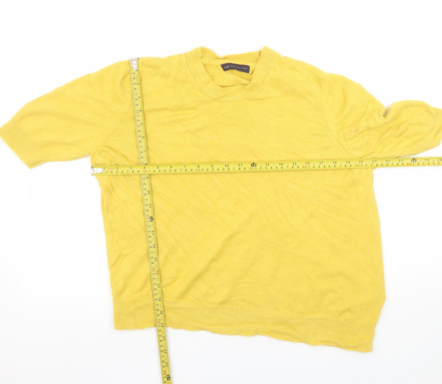 Marks and Spencer Women Yellow Short Sleeve Acrylic Jumper Size 16