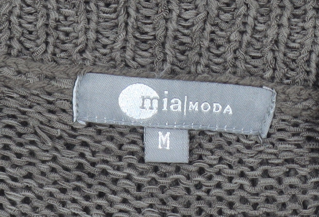 Mia Moda Women Brown Open-Knit Short Sleeve Cardigan M