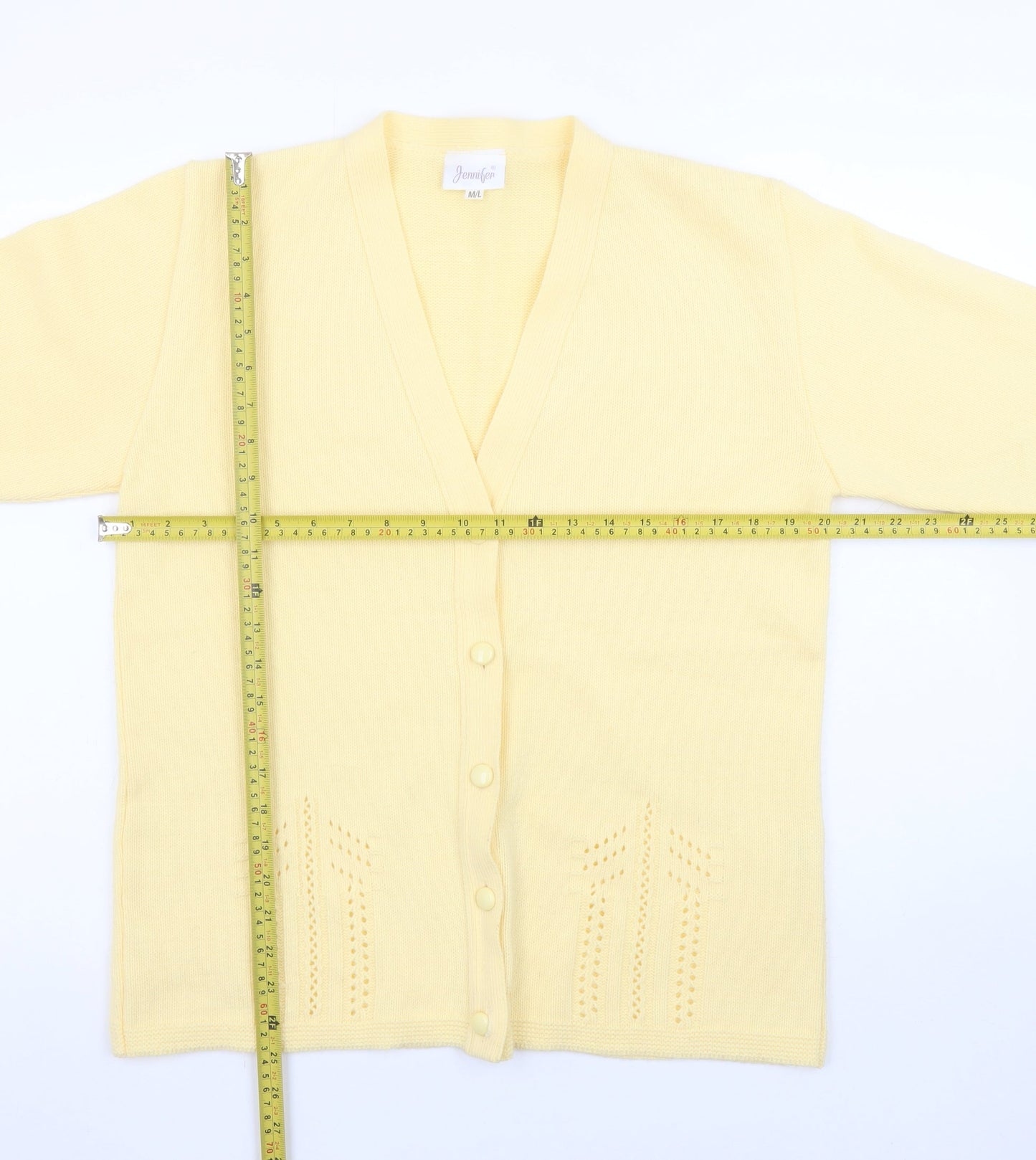 Jennifer Women Yellow V-Neck Button Cardigan M/L Acrylic Knit