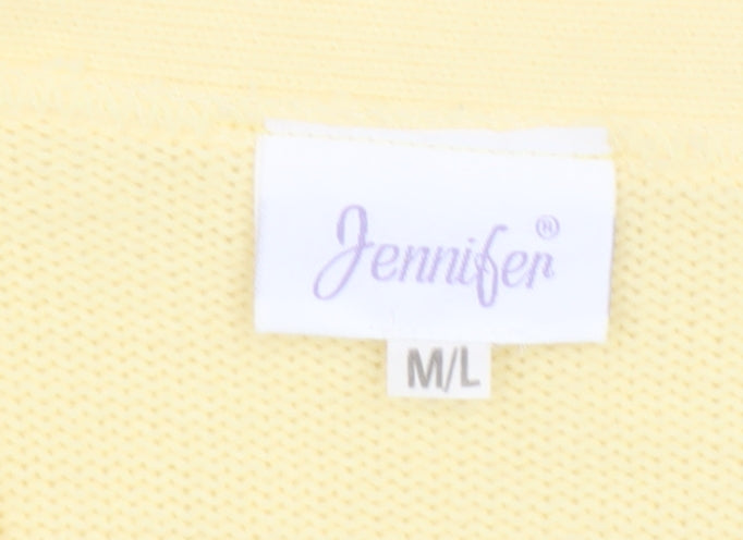 Jennifer Women Yellow V-Neck Button Cardigan M/L Acrylic Knit