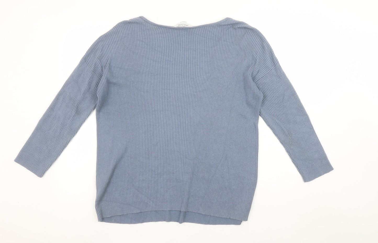 Great Plains Women’s Blue V-Neck Ribbed Knit Jumper Size 12