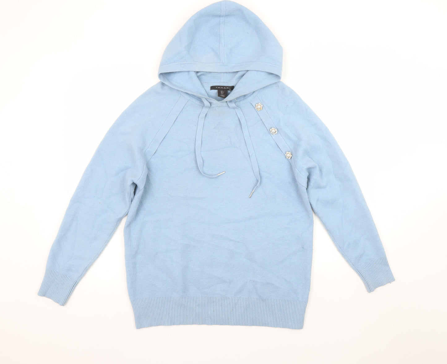 Tahari Women Blue Hooded Long Sleeve Pullover Jumper Size L
