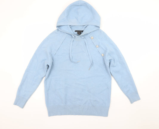 Tahari Women Blue Hooded Long Sleeve Pullover Jumper Size L