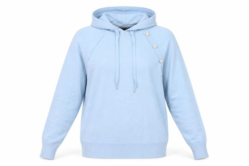 Tahari Women Blue Hooded Long Sleeve Pullover Jumper Size L