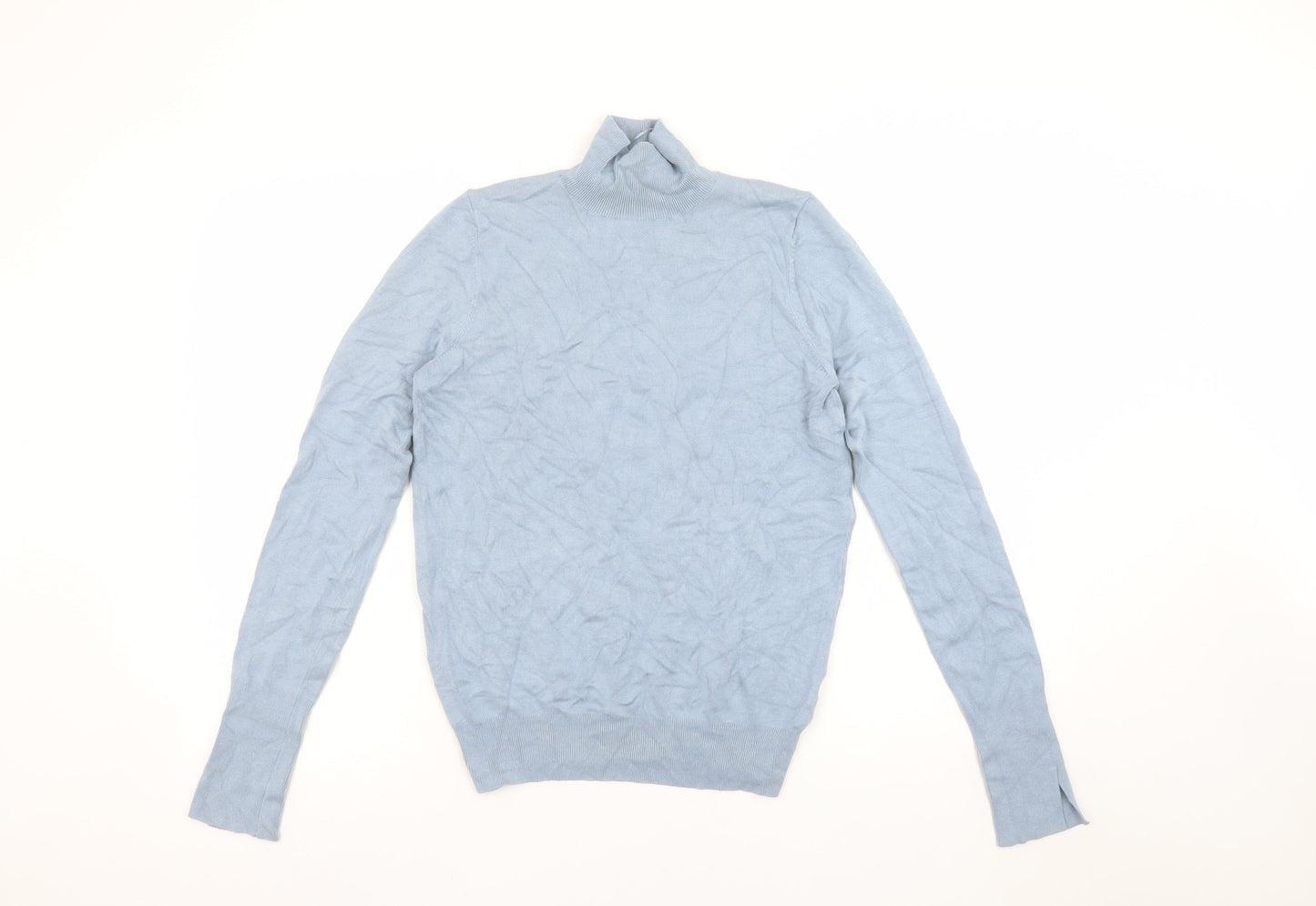 Zara Women Blue Roll Neck Knit Jumper Size S Long Sleeve Pullover