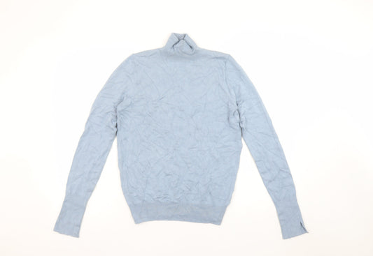 Zara Women Blue Roll Neck Knit Jumper Size S Long Sleeve Pullover