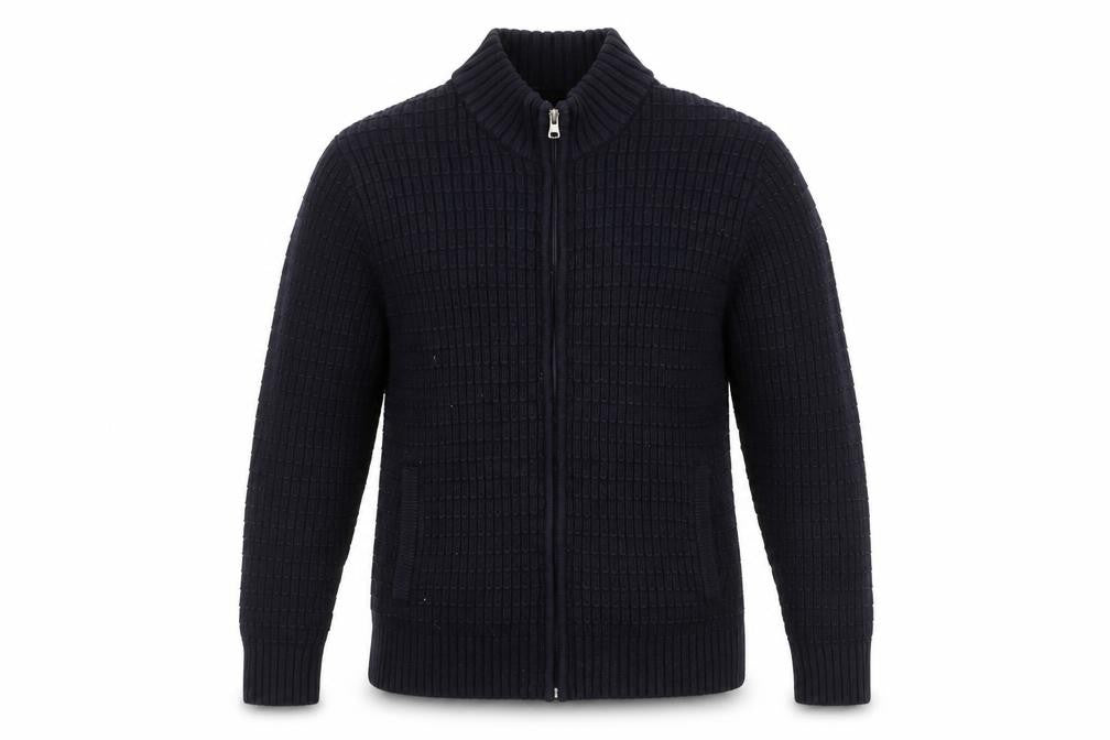 Greenwoods Men’s Blue Full Zip High Neck Knit Jumper M