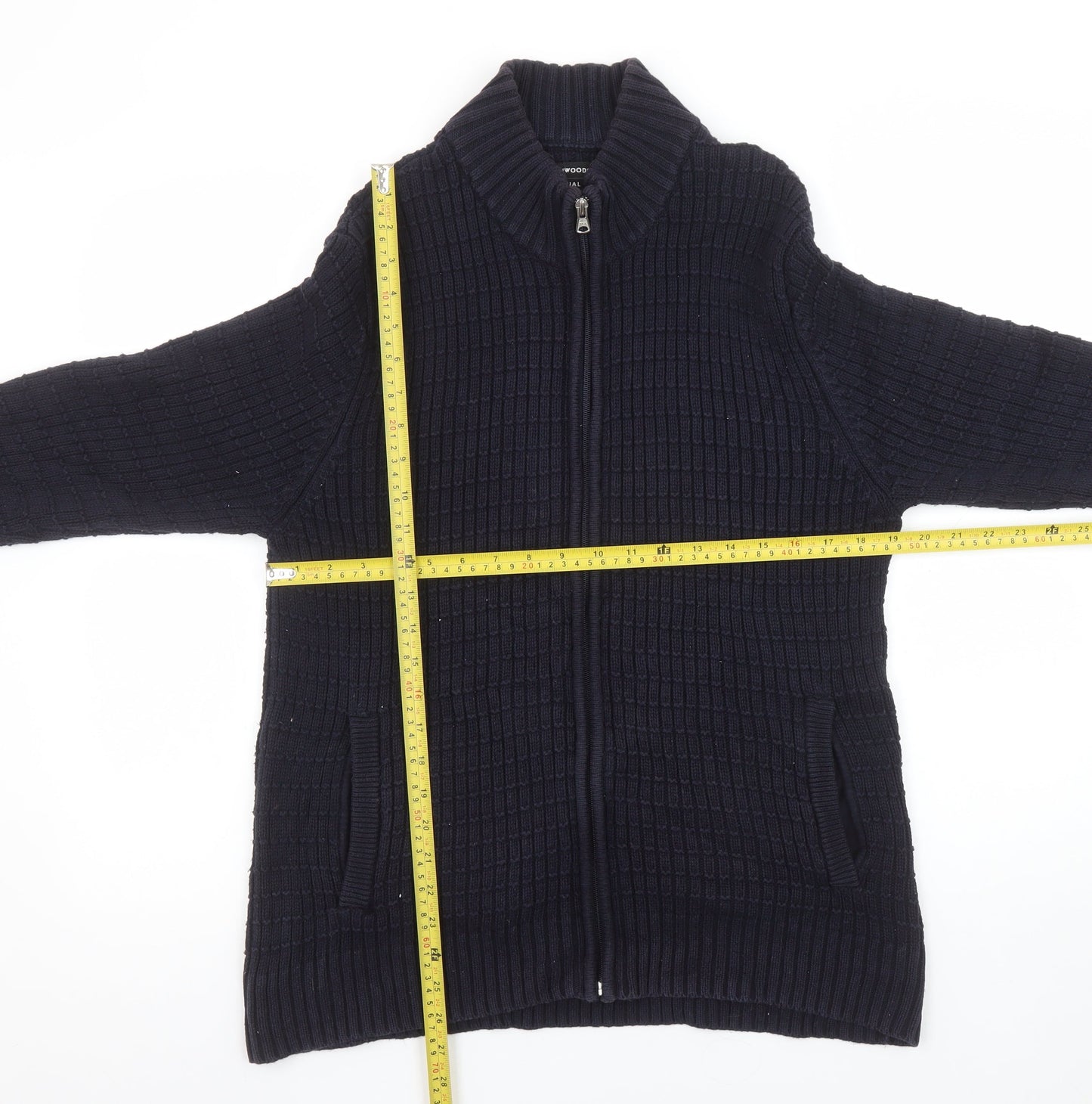Greenwoods Men’s Blue Full Zip High Neck Knit Jumper M