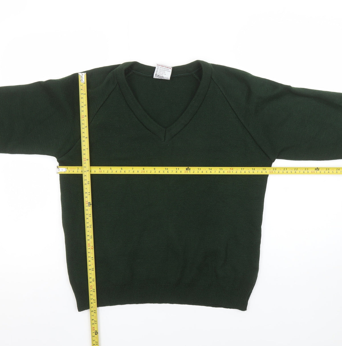 Rowlinson Boys Green V-Neck Acrylic School Jumper Size 34 in