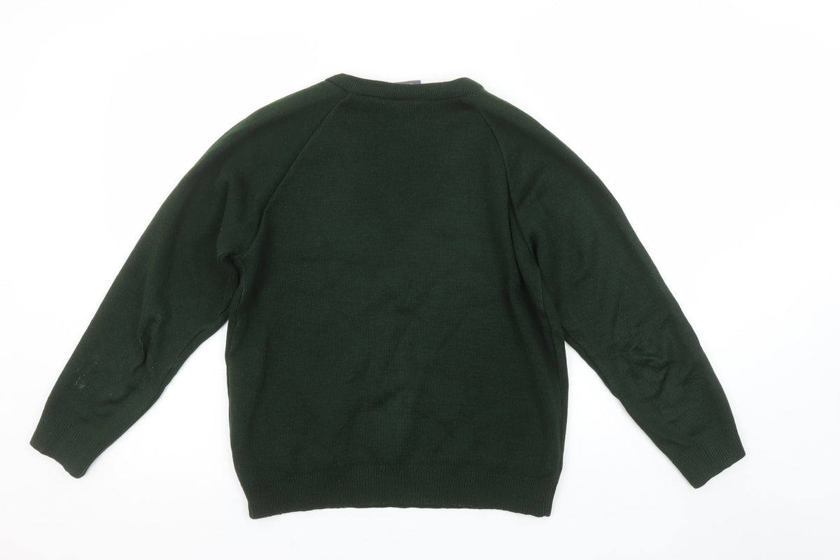 Rowlinson Boys Green V-Neck Acrylic School Jumper Size 34 in