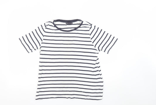Marks and Spencer Women Navy Mix Stripe T-Shirt UK 16 Cotton Regular