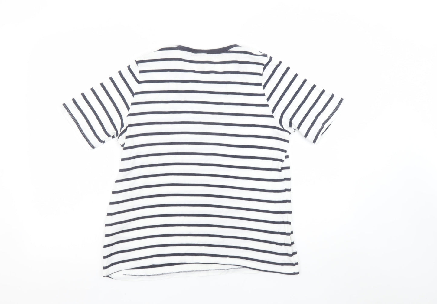 Marks and Spencer Women Navy Mix Stripe T-Shirt UK 16 Cotton Regular