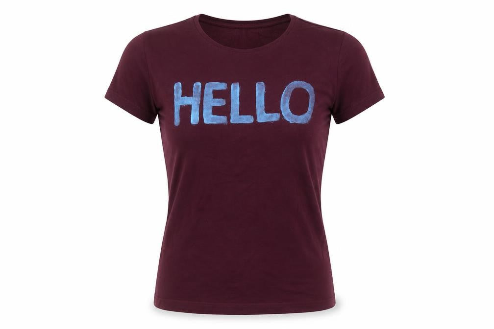 Zara Women Brown Hello Goodbye Embroidered Cotton T-Shirt Size 10