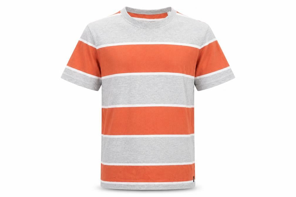 ESPRIT Men’s Grey and Orange Striped T-Shirt Size L Regular Fit