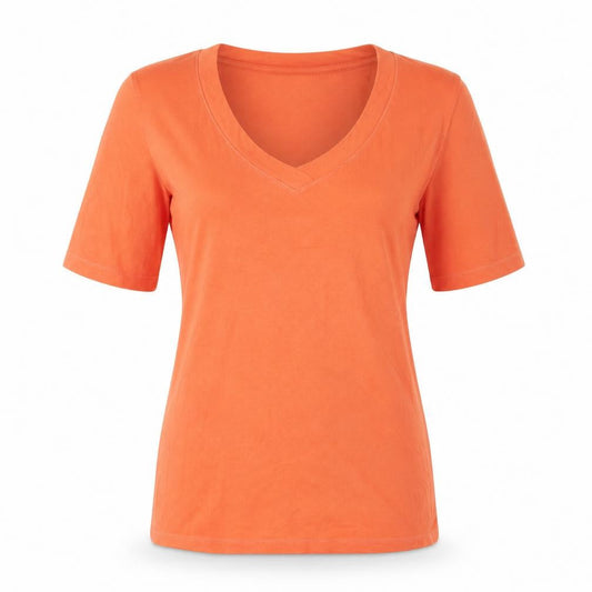 Carole Little Womens Orange V-Neck Short Sleeve Jersey T-Shirt Size L