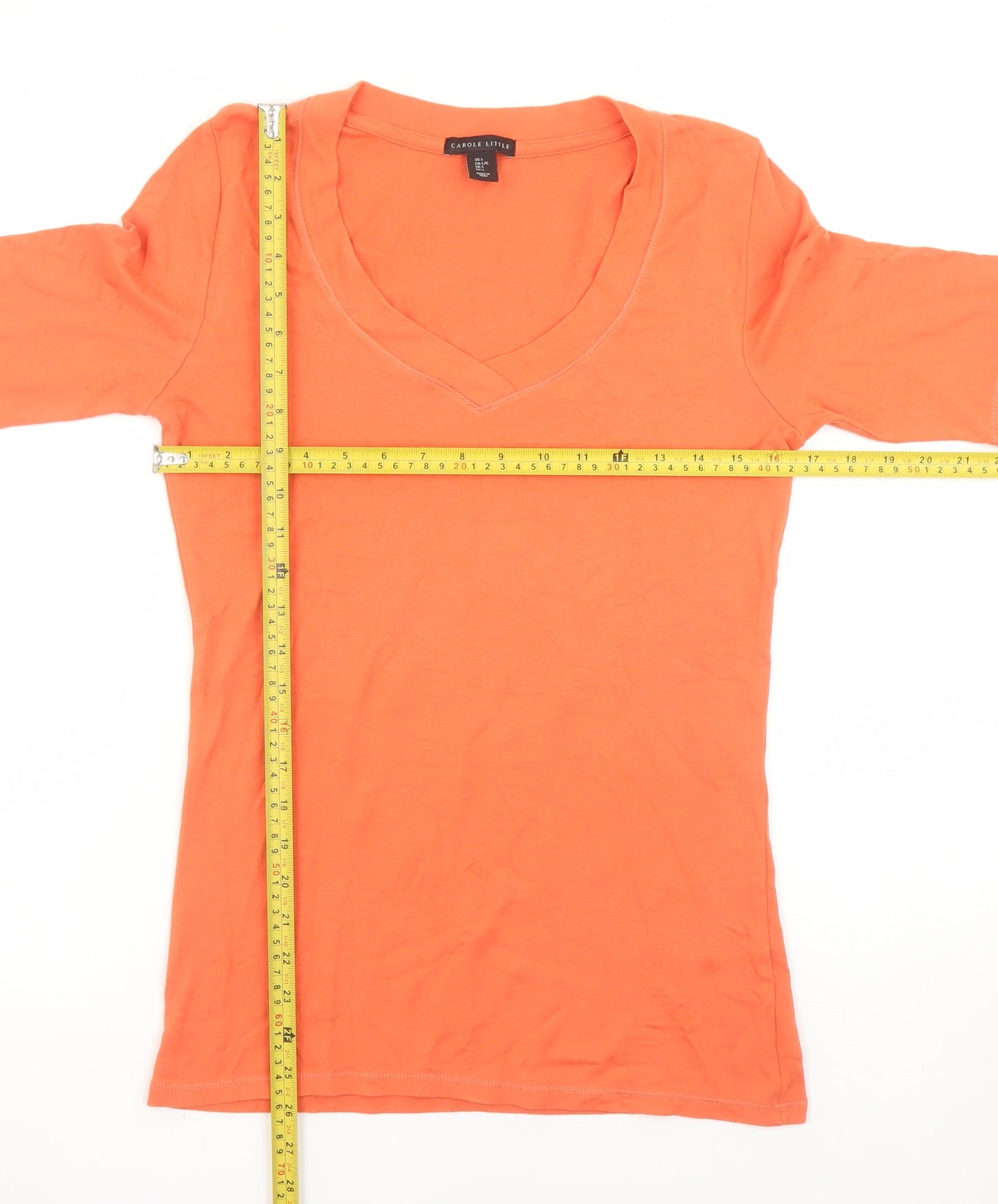 Carole Little Womens Orange V-Neck Short Sleeve Jersey T-Shirt Size L