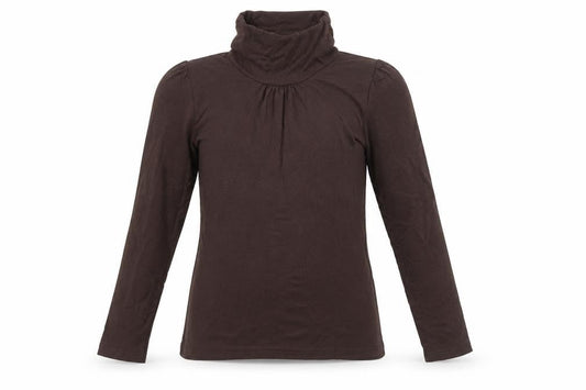 Front view of Tammy girls’ brown roll neck long sleeve viscose top, size 11, years