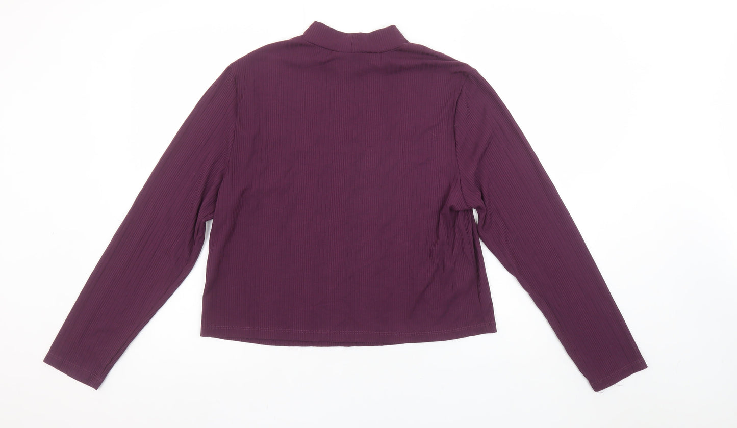 Max Womens Purple Mock Neck Long Sleeve Stretch Top XL