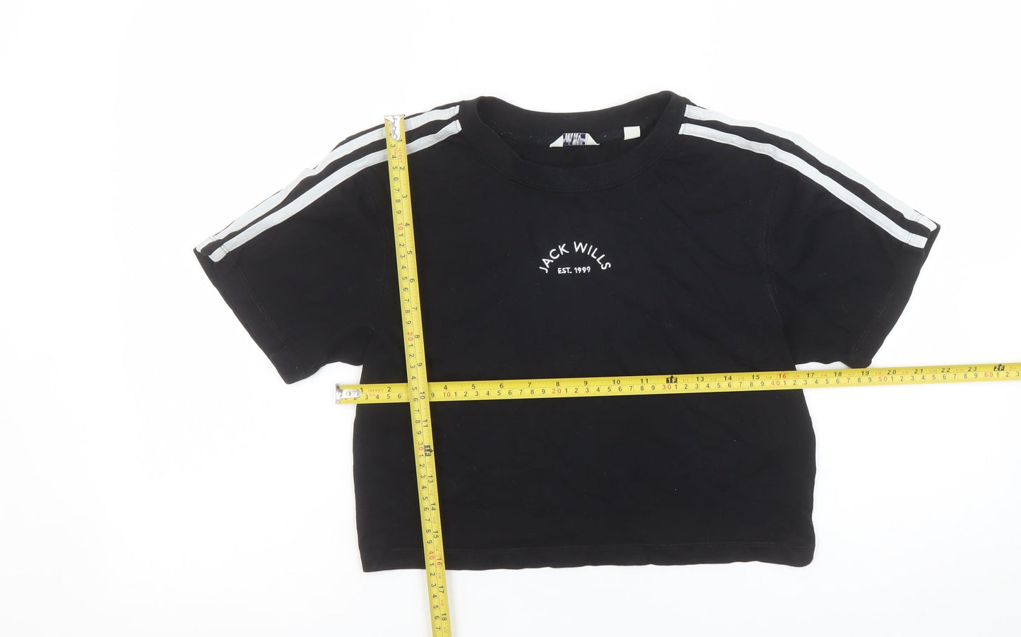 Jack Wills Women's Black Cropped T-Shirt UK 8 Cotton Raglan Style
